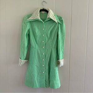 Green Gingham Dress with Polka Dot Accents